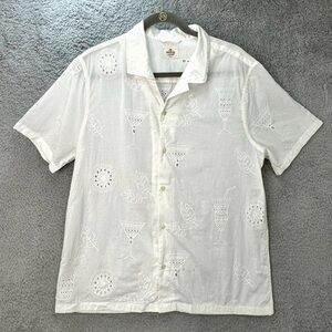 Marine Layer Men's Medium White Button Up Embroidered Martini Shirt 100% Cotton